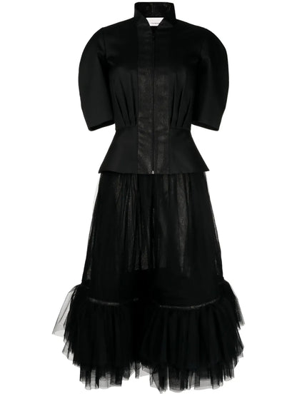 Tulle-Panel Ruffled Skirt Suit