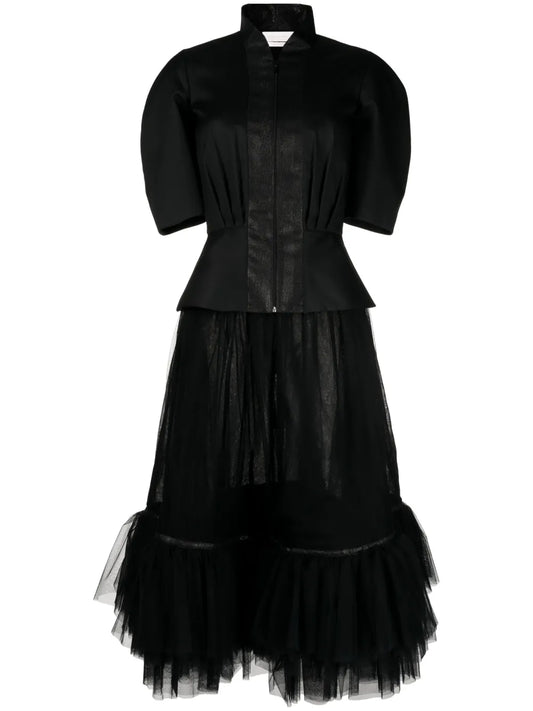 Tulle-Panel Ruffled Skirt Suit