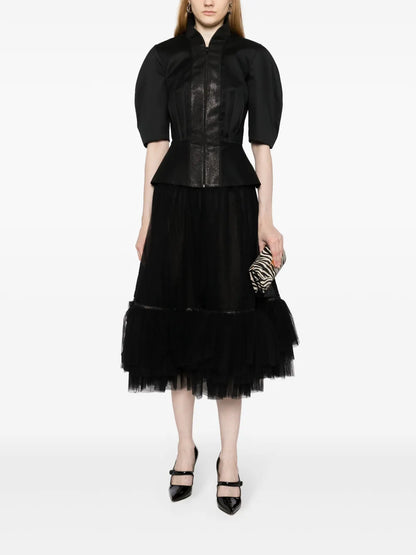 Tulle-Panel Ruffled Skirt Suit