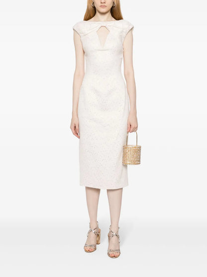 Sequin-Embellished Tweed Midi Dress
