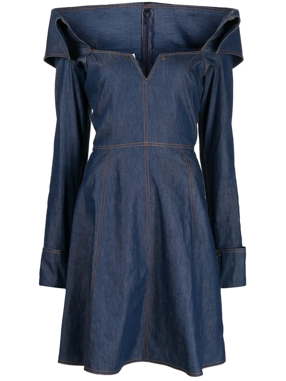 Bonded-Seam Washed Denim Minidress