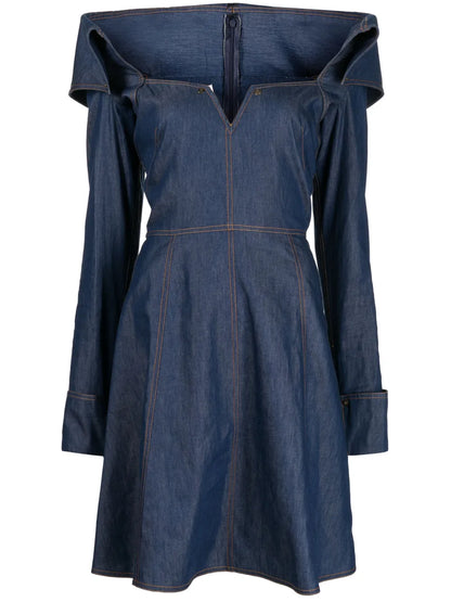 Bonded-Seam Washed Denim Minidress