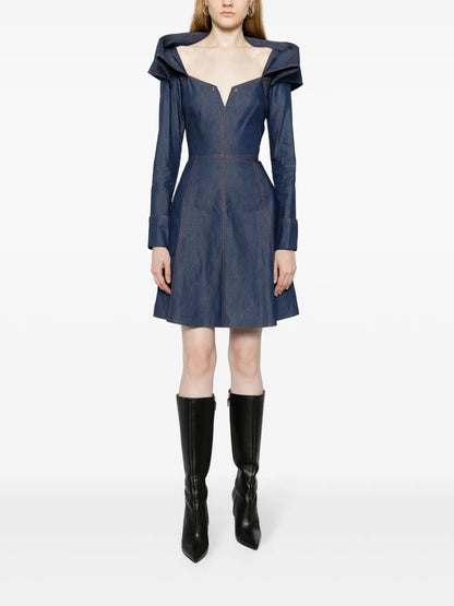 Bonded-Seam Washed Denim Minidress