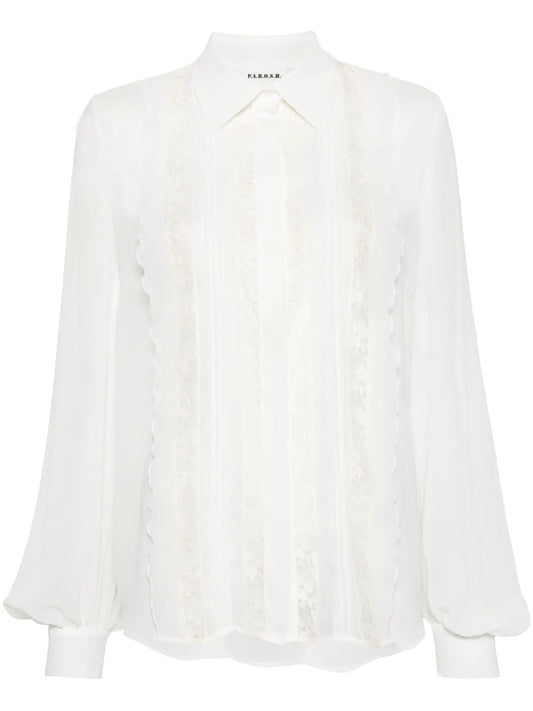 Lace-Panelling Chiffon Shirt