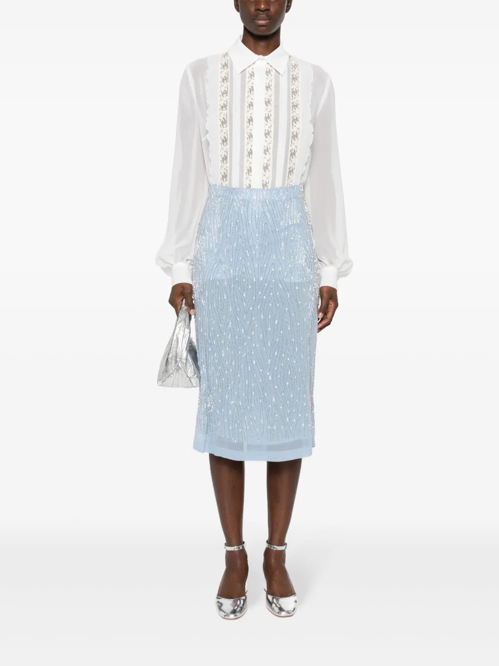 Lace-Panelling Chiffon Shirt