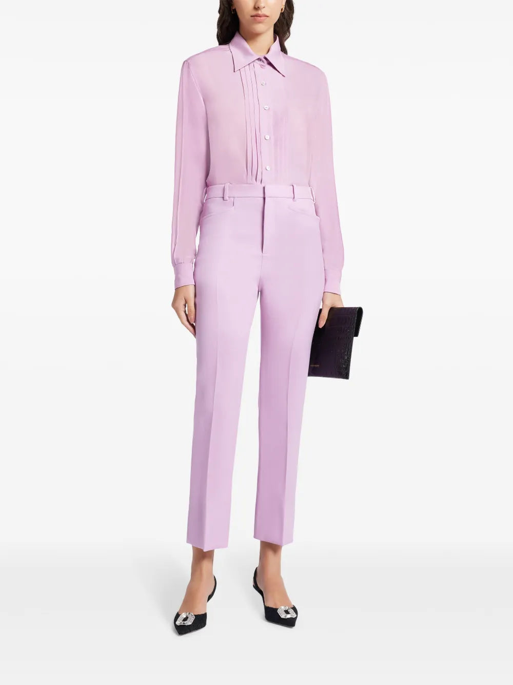Plissé-Detailed Silk Shirt