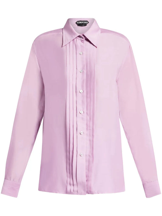 Plissé-Detailed Silk Shirt