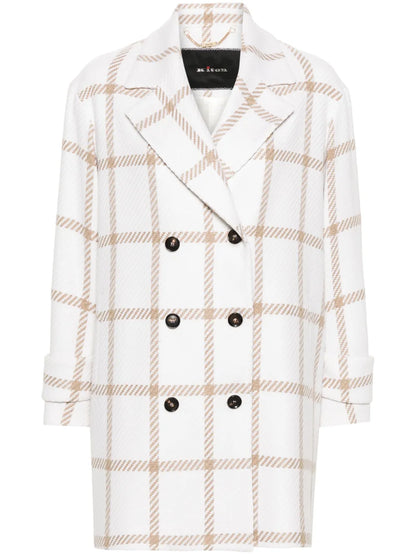 Check-Pattern Cashmere Double-Breasted Coat
