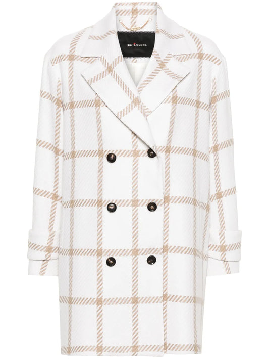 Check-Pattern Cashmere Double-Breasted Coat