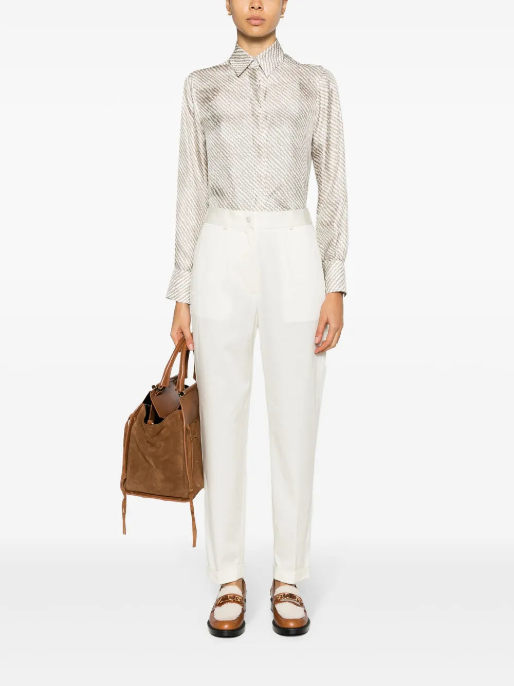 Abstract-Print Tied Silk Shirt