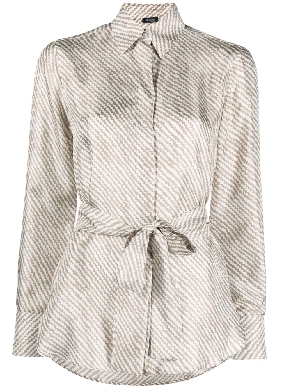 Abstract-Print Tied Silk Shirt