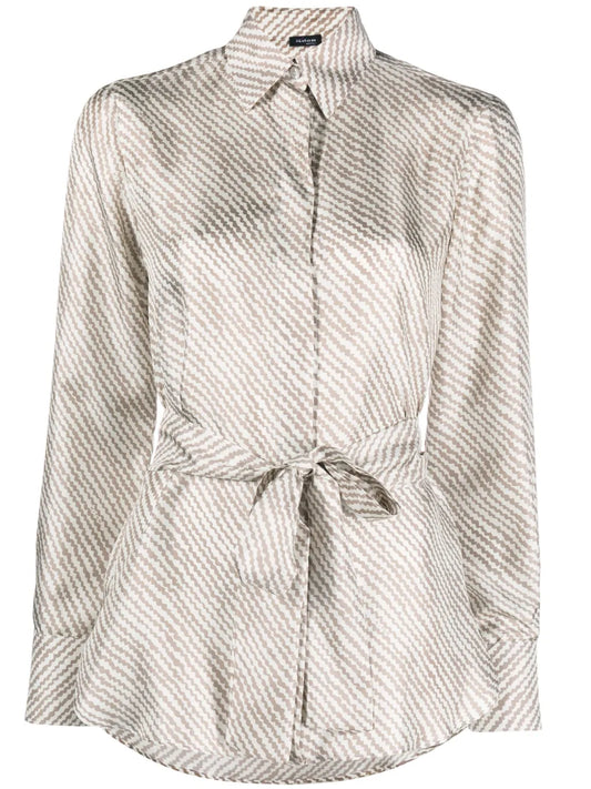 Abstract-Print Tied Silk Shirt