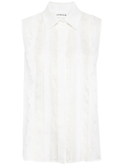Lace-Panelling Sleveless Blouse