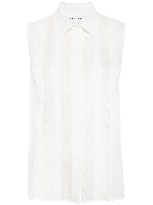 Lace-Panelling Sleveless Blouse