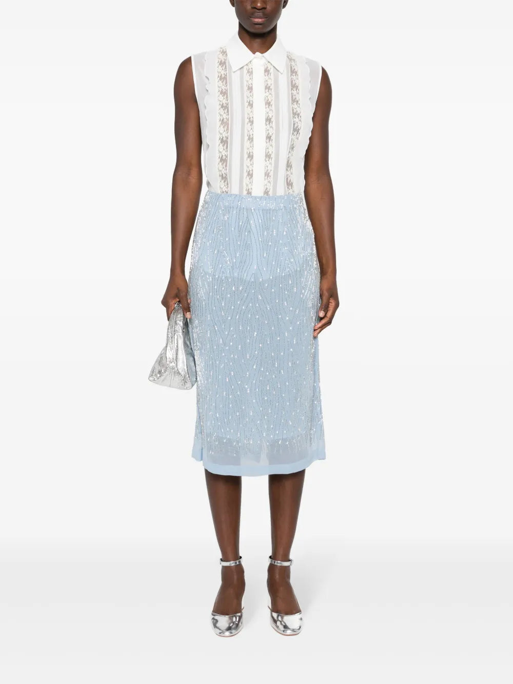 Lace-Panelling Sleveless Blouse