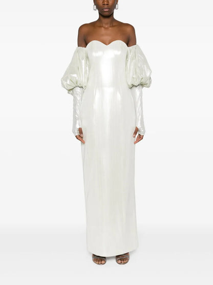 Juliet-Sleeves Lamé Gown