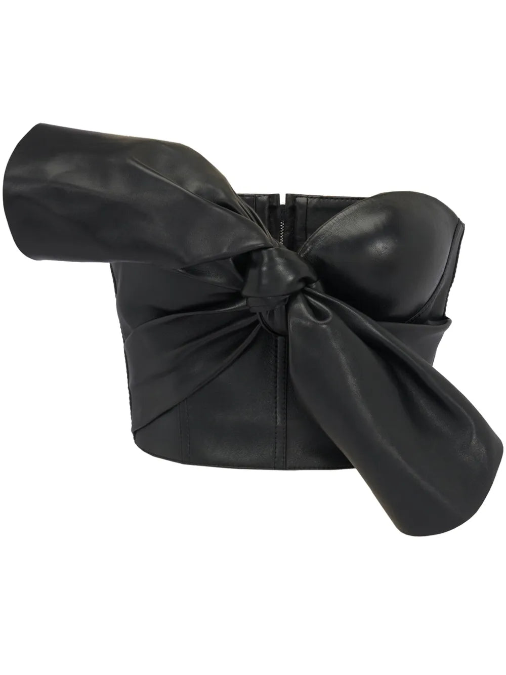 Knotted-Bow Leather Corset Top