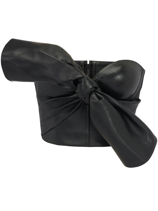 Knotted-Bow Leather Corset Top