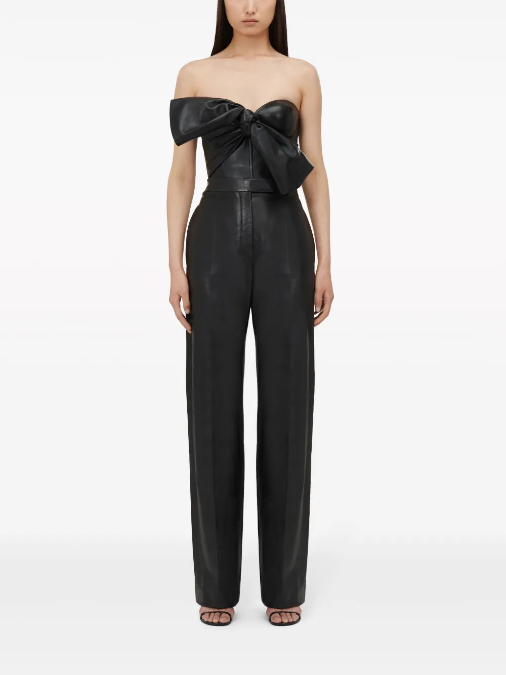 Knotted-Bow Leather Corset Top