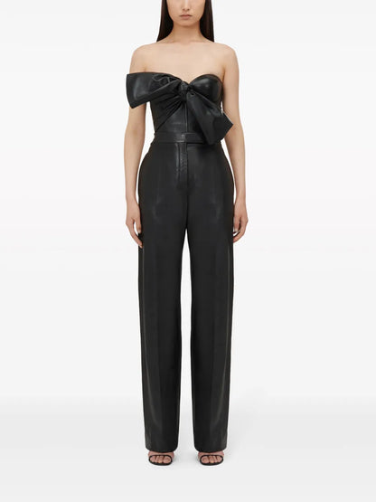 Knotted-Bow Leather Corset Top