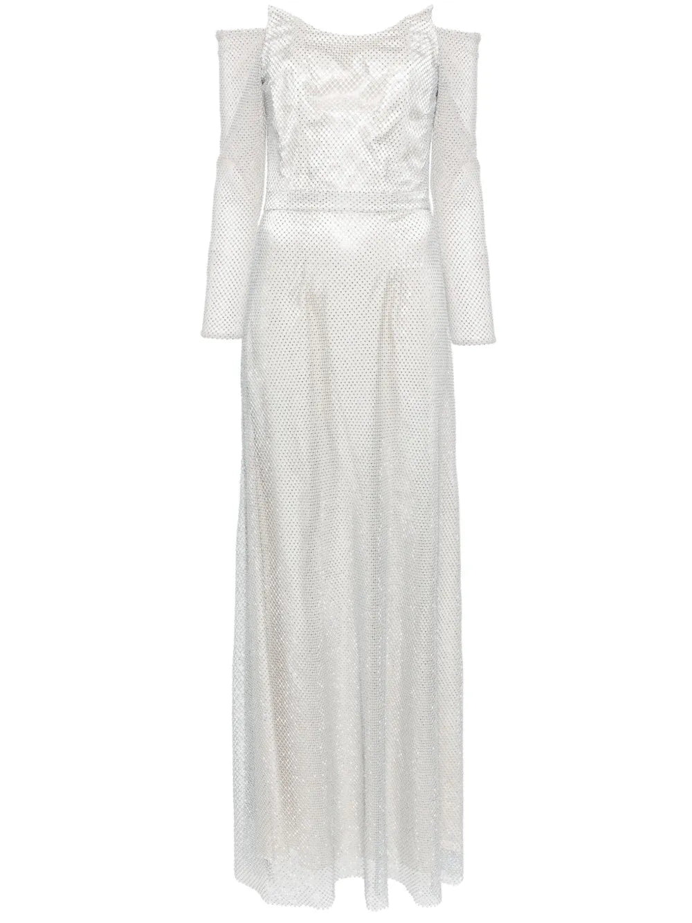 Rhinestone-Embellished Off-Shoulder Gown