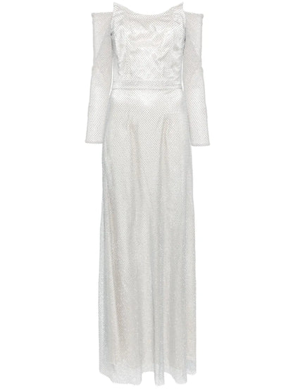 Rhinestone-Embellished Off-Shoulder Gown