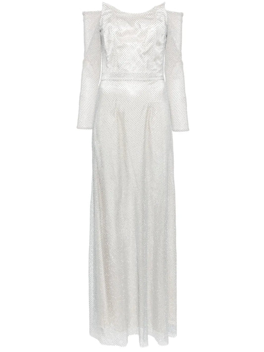 Rhinestone-Embellished Off-Shoulder Gown