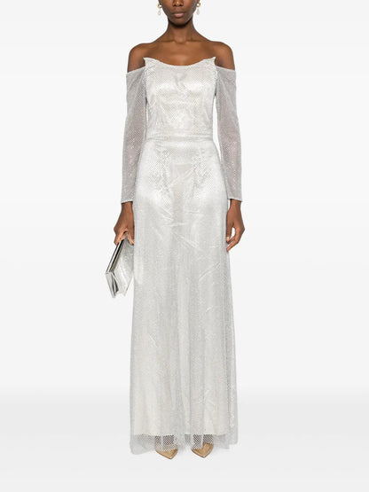 Rhinestone-Embellished Off-Shoulder Gown