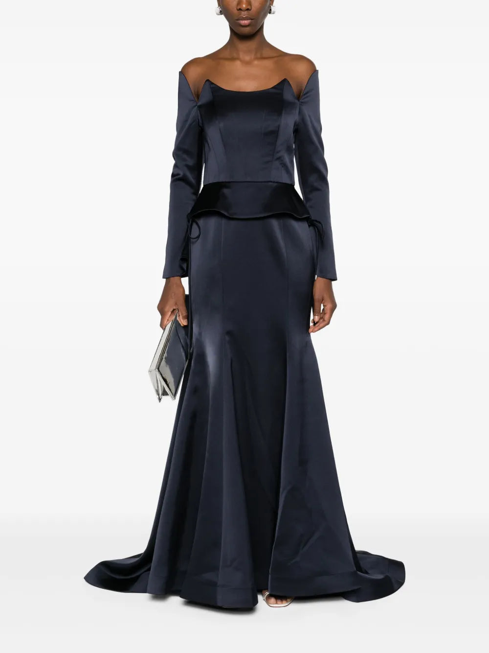 Off-Shoulder Satin Fishtail Gown