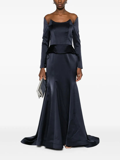 Off-Shoulder Satin Fishtail Gown