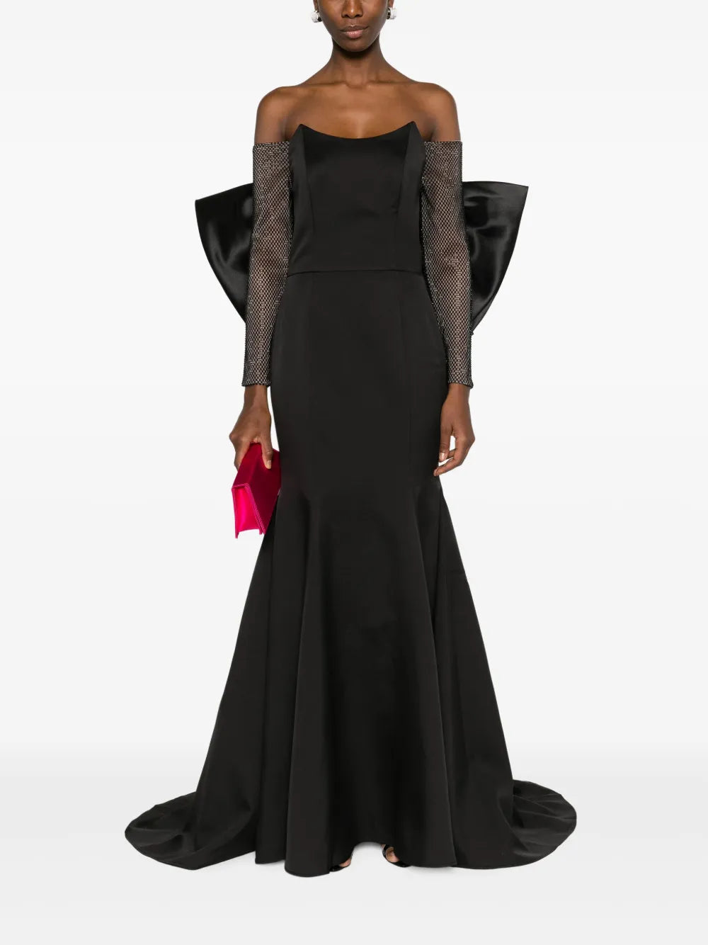 Off-Shoulder Satin Fishtail Gown