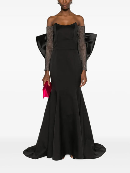 Off-Shoulder Satin Fishtail Gown