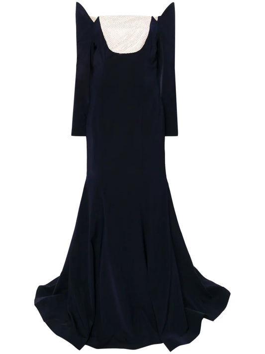 Off-Shoulder Satin Fishtail Gown