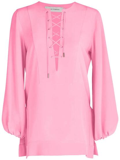 Lace-Up Silk Shirt