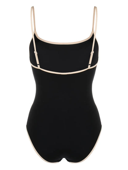 Striped-Edge Spaghetti-Strap Swimsuit