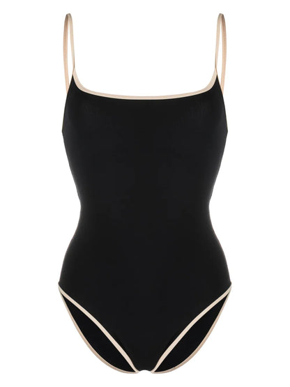 Striped-Edge Spaghetti-Strap Swimsuit