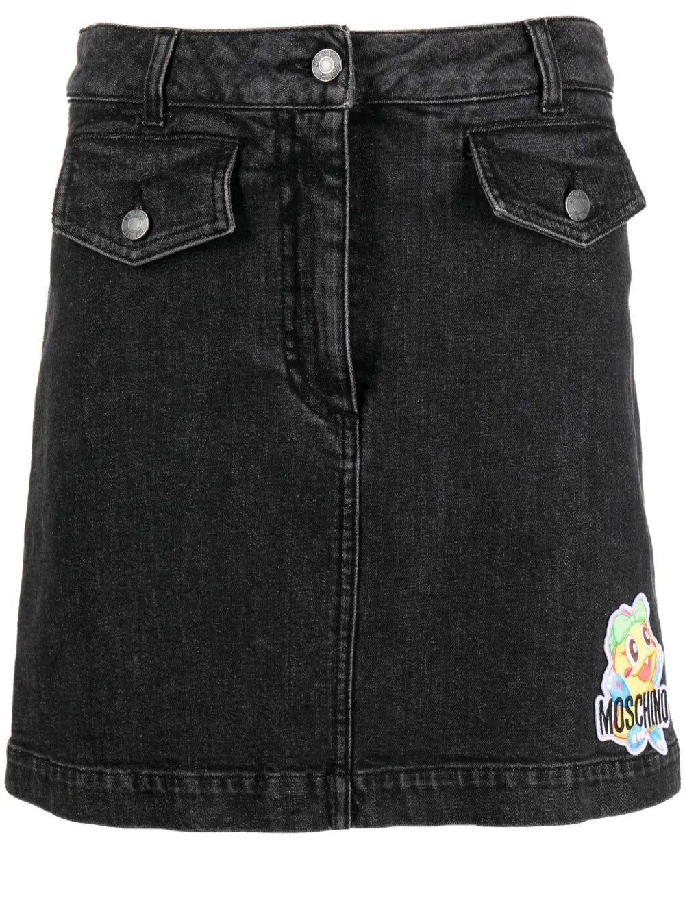 Cartoon-Embroidered A-Line Denim Skirt