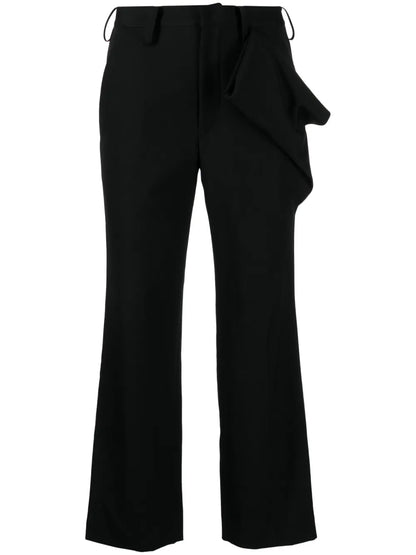 Draped-Detail Cropped Wool Trousers