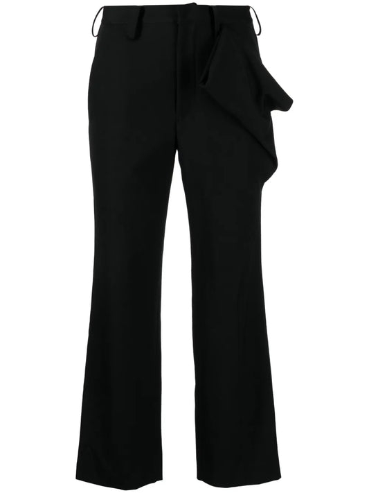 Draped-Detail Cropped Wool Trousers