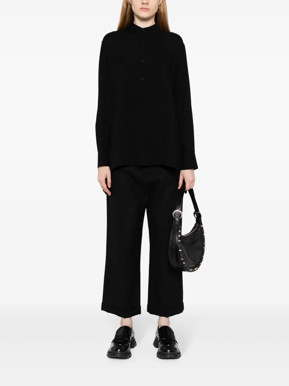 Button-Up Band-Collar Shirt