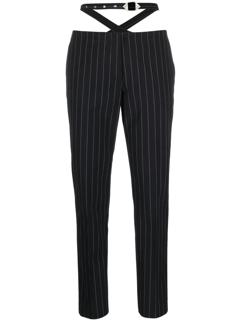 Cut-Out Pinstriped Tailored Trousers