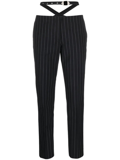 Cut-Out Pinstriped Tailored Trousers