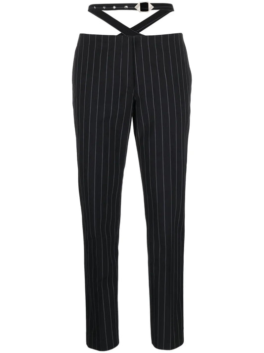 Cut-Out Pinstriped Tailored Trousers