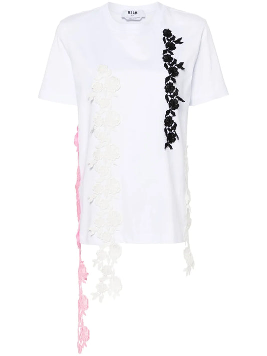 Lace-Appliqué Cotton T-Shirt