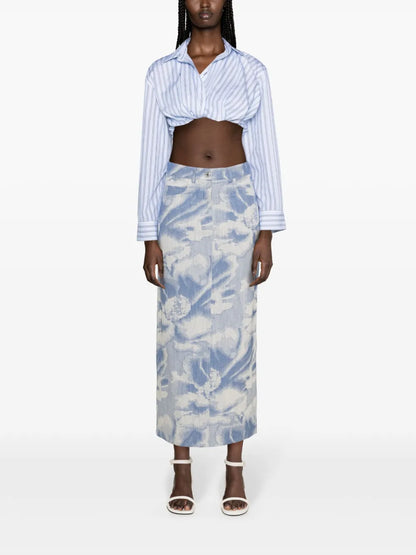 Pattern-Jacquard Denim Maxi Skirt