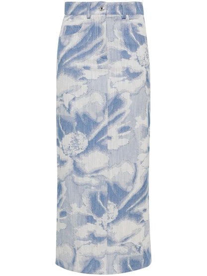 Pattern-Jacquard Denim Maxi Skirt