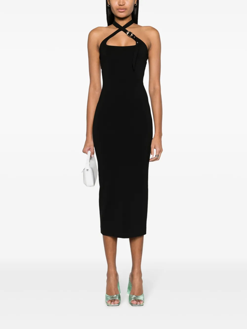 Decorative-Buckle Halterneck Dress