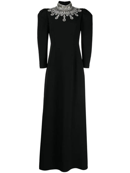 Crystal-Embellished Puff-Sleeves Dress