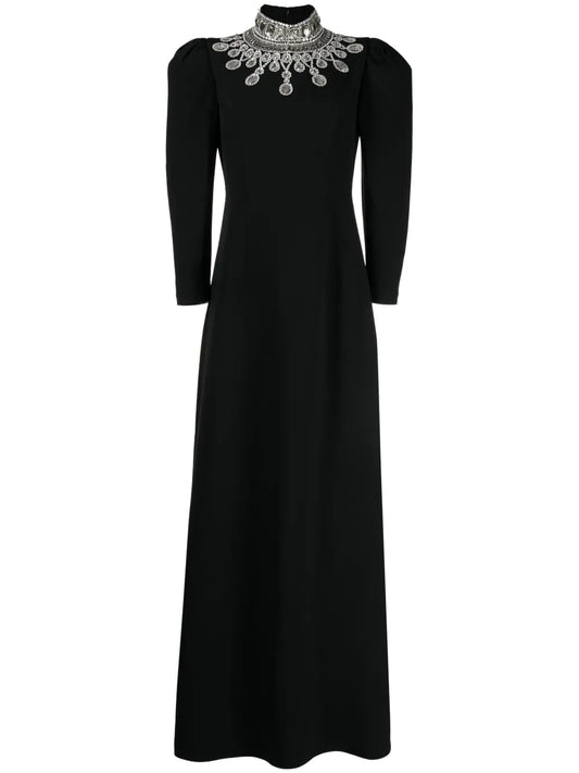 Crystal-Embellished Puff-Sleeves Dress