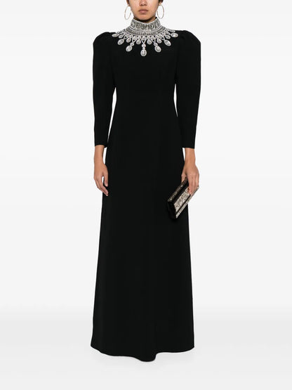 Crystal-Embellished Puff-Sleeves Dress
